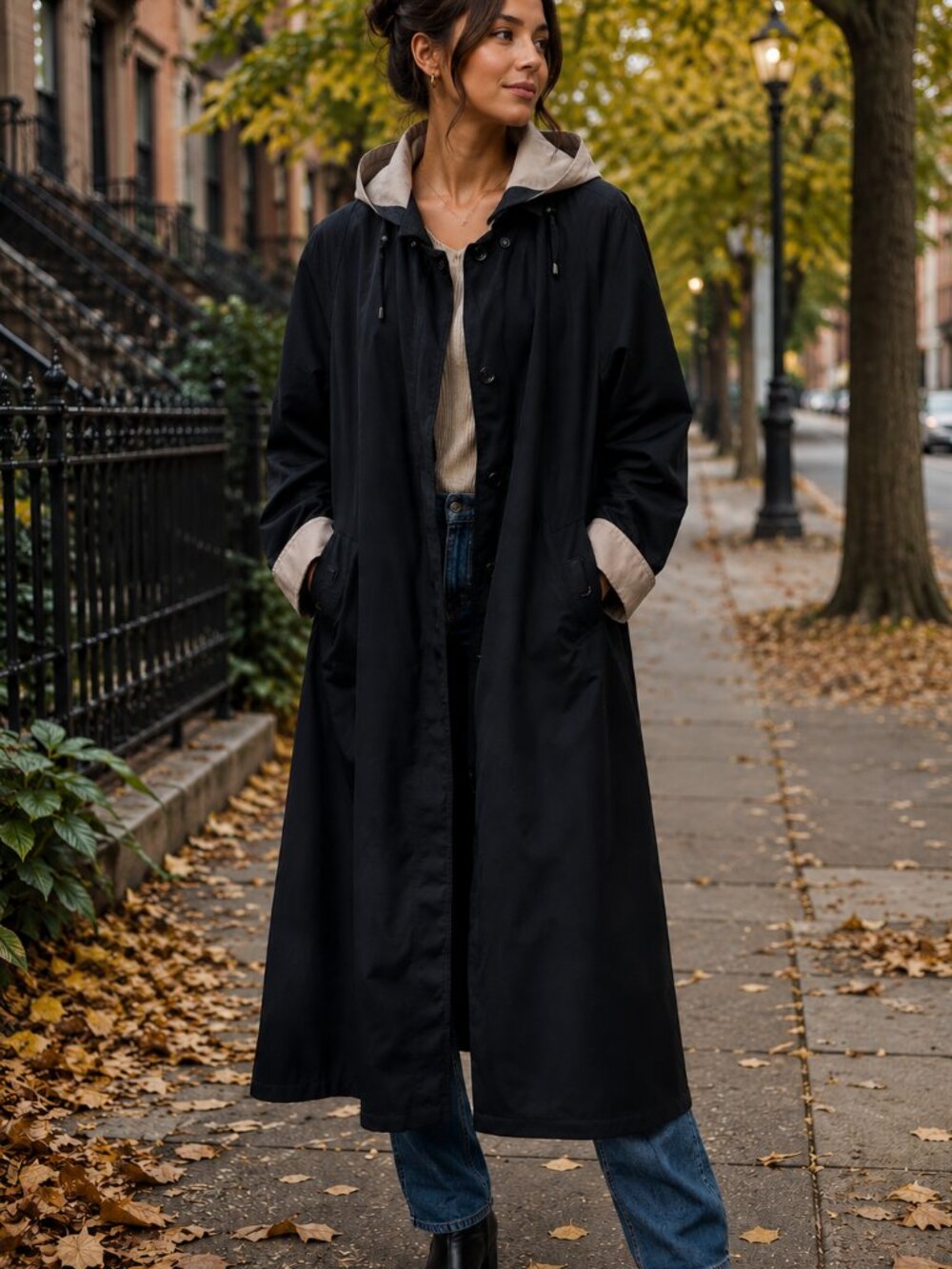 Nicole Long A-Line Flowing Light Coat with Two-Tone Detail - Size 18/XL